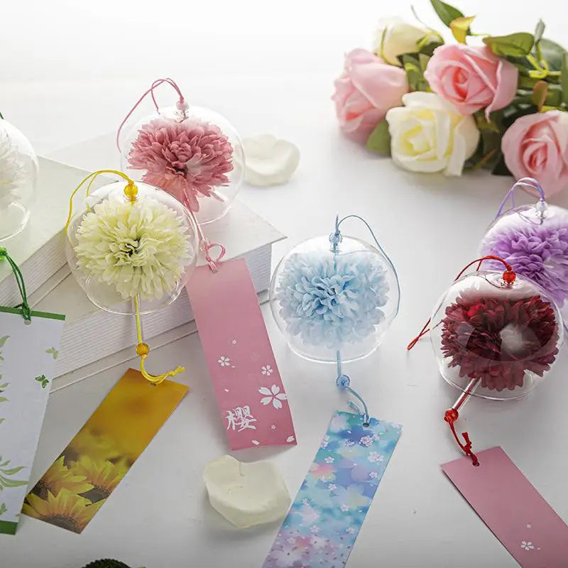 Japanese Glass Wind Chime with Artificial Flower | Home Decor