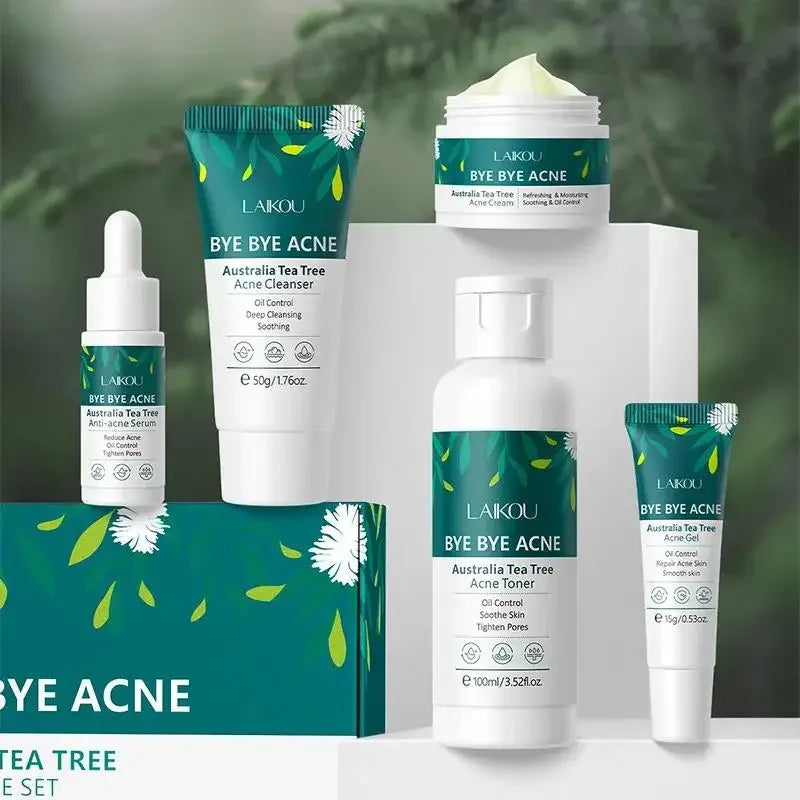 LAIKOU Tea Tree Skincare Set – 5pc Cleanser Toner Serum Cream Gel