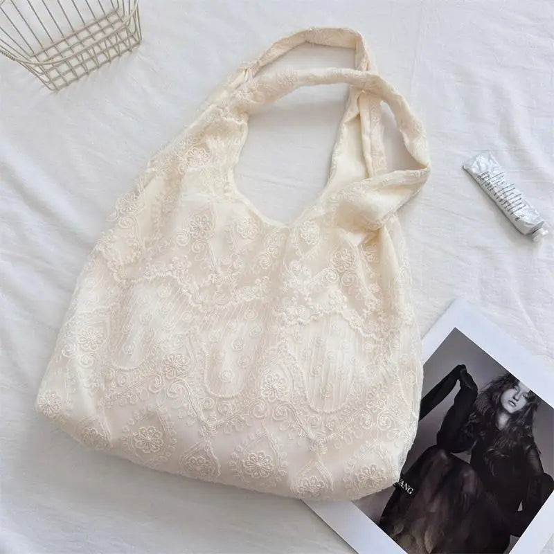 Handmade Lace Organza Tote Bag | Embroidered Elegant Purse