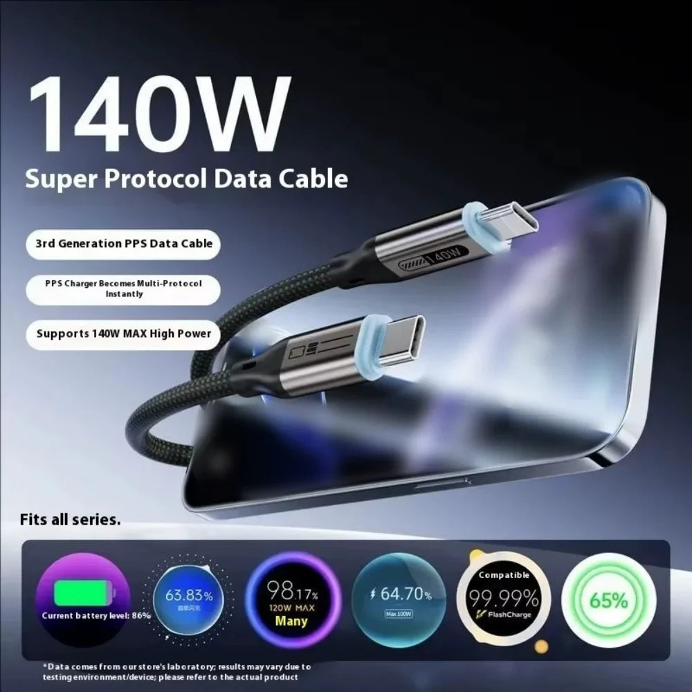 140W USB-C to USB-C Fast Charging Cable – iPhone, Samsung, MacBook