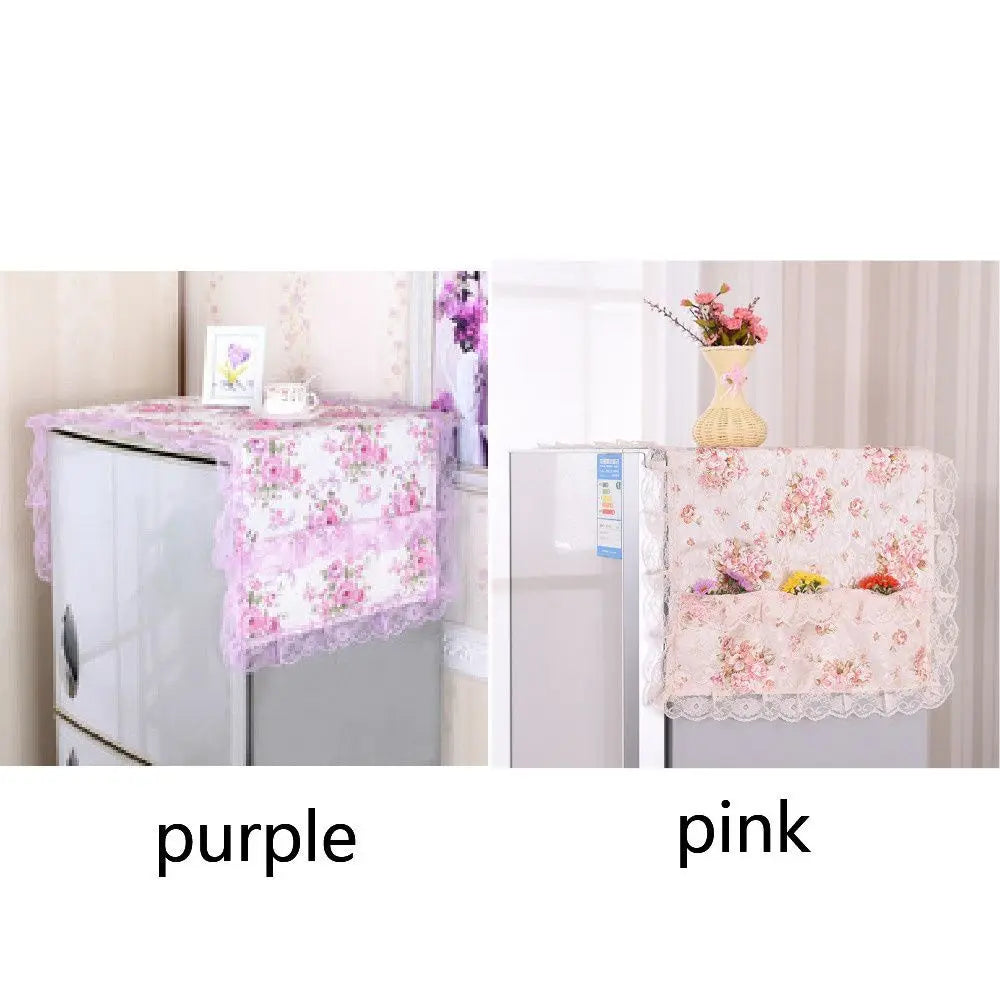 Floral Refrigerator Cover – Pink & Purple Lace Dust Cover Cloth