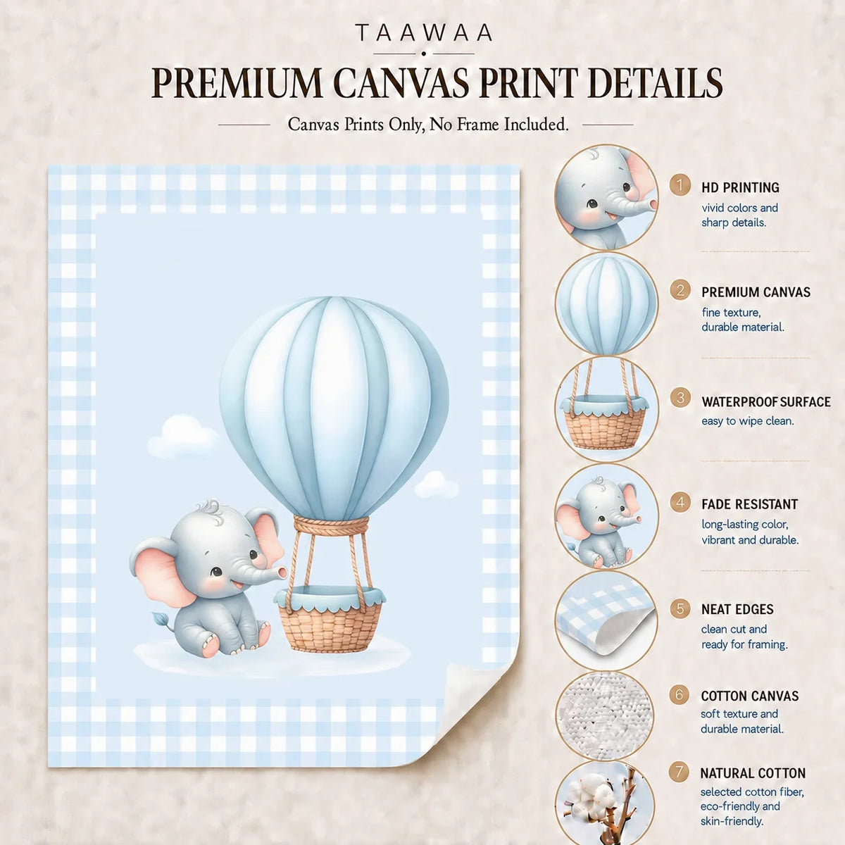 Elephant Hot Air Balloon Nursery Canvas Wall Art | Kids Decor