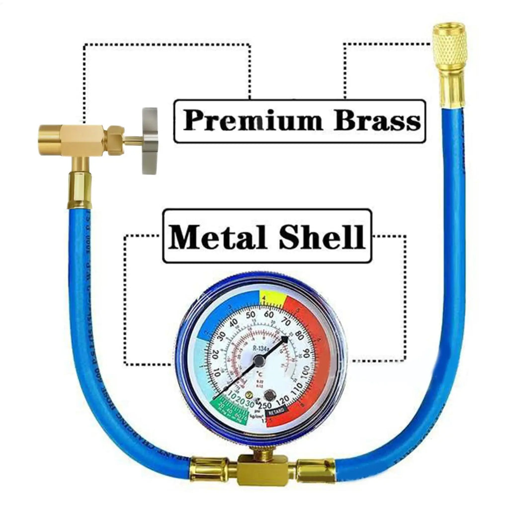 AC Recharge Kit – Refrigerant Hose, Gauge & Piercing Valve