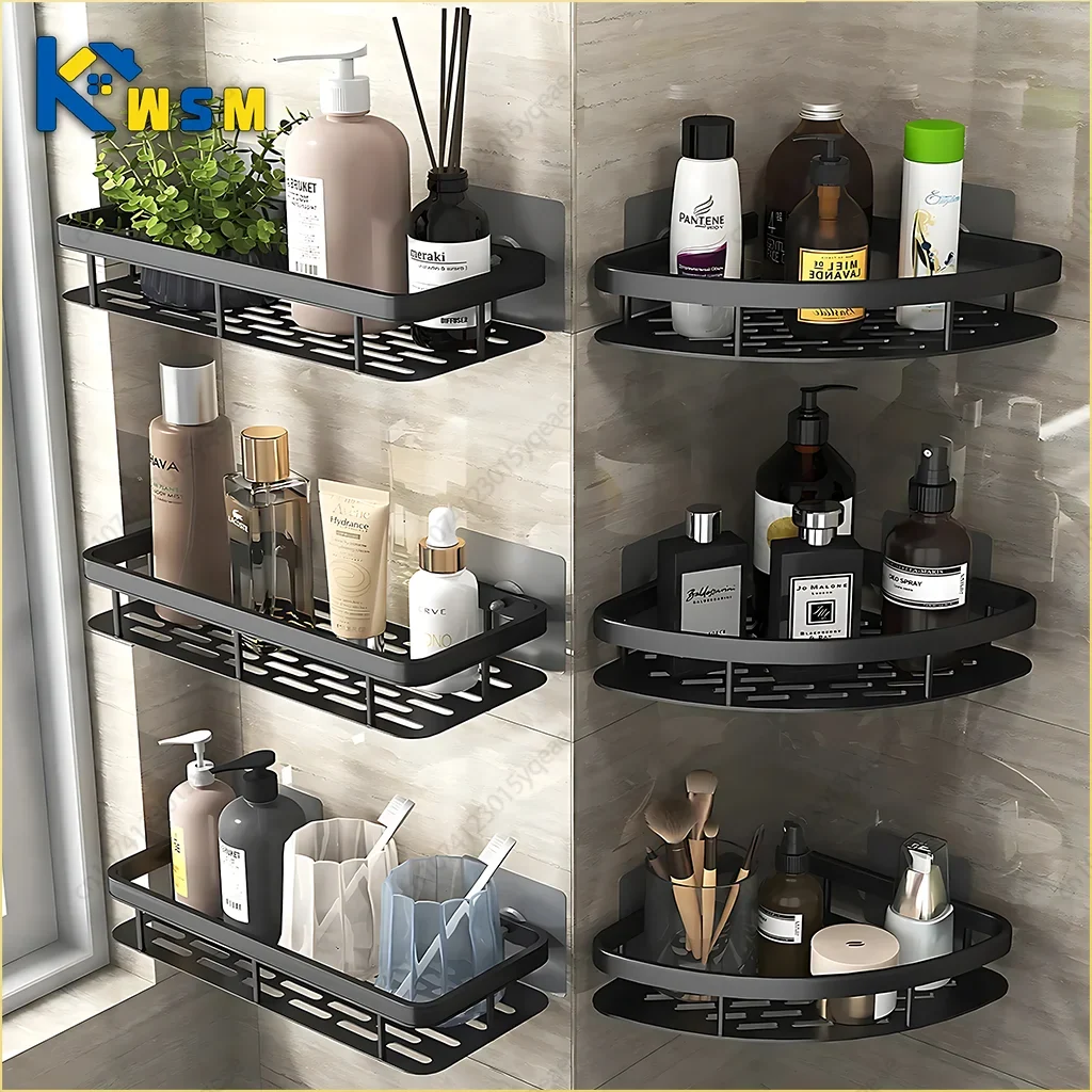 No-Drill Aluminum Corner Shower Shelf | Bathroom Organizer