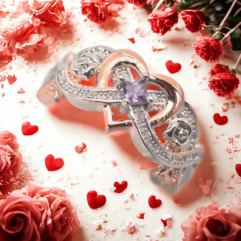 Huitan Two-Tone Women's Ring – Silver & Rose Gold CZ Fashion