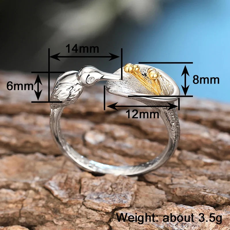 Huitan Bird & Flower Two-Tone Brass Ring for Women – Sizes 5–14