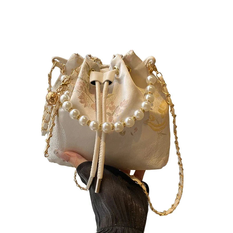 Pearl Chain Bucket Bag – Retro Chinese Style Crossbody