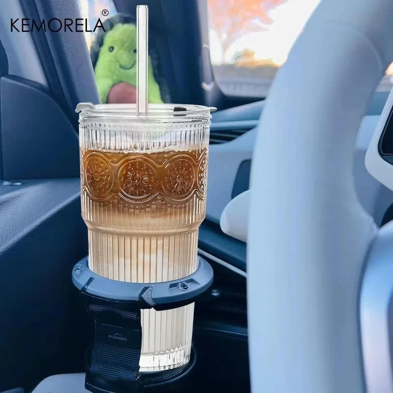 KEMORELA 600ml Floral Glass Tumblers with Lid & Straw | 1-2 Pack