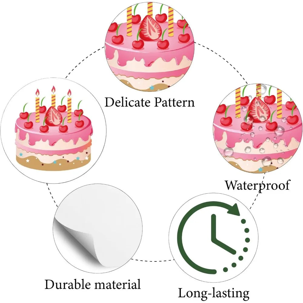 128Pcs Waterproof Birthday Cake Round Dot Cartoon Stickers Pack