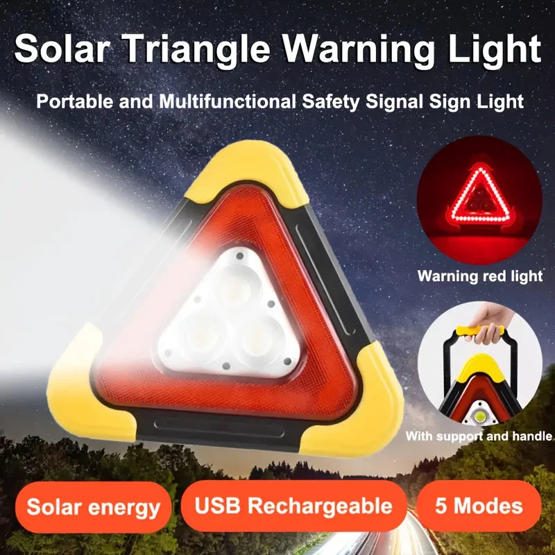 Solar LED Emergency Triangle Warning Light | 5 Modes + Power Bank