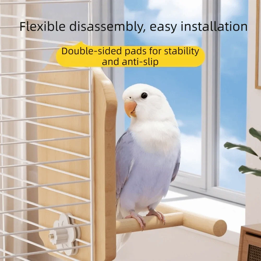 Wooden Bird Mirror Perch – Detachable Parrot Toy | Bite-Resistant