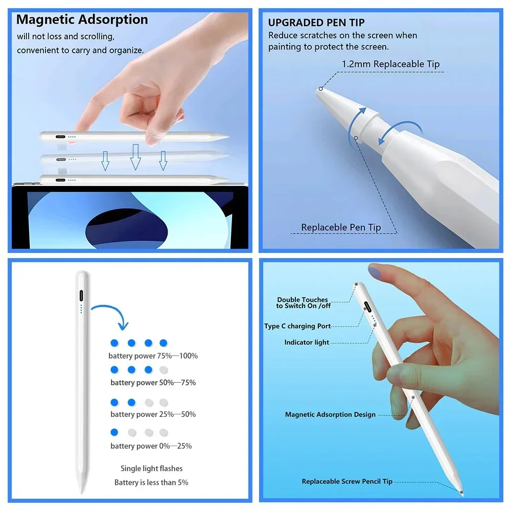 iPad Stylus Pen – Palm Rejection, Magnetic & USB-C Charging