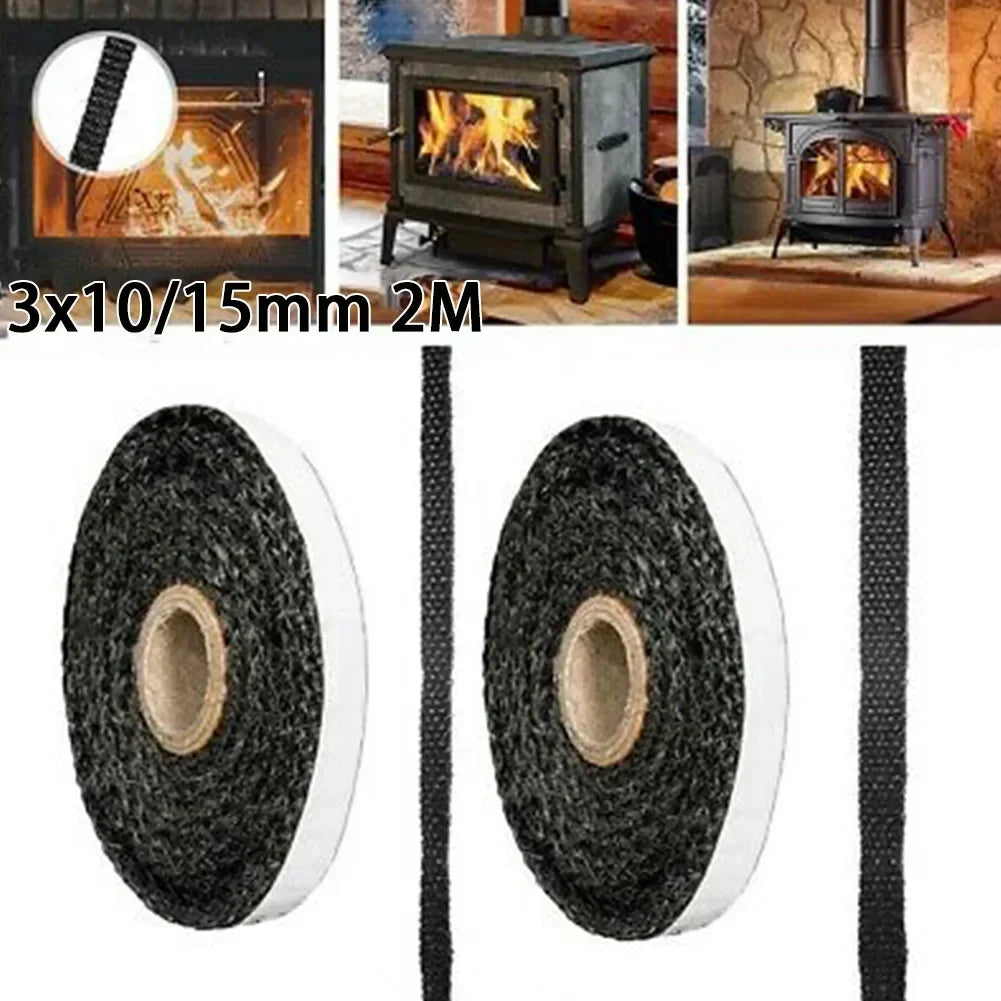 Fiberglass Fireplace Door Seal Rope | Self-Adhesive Gasket 2m