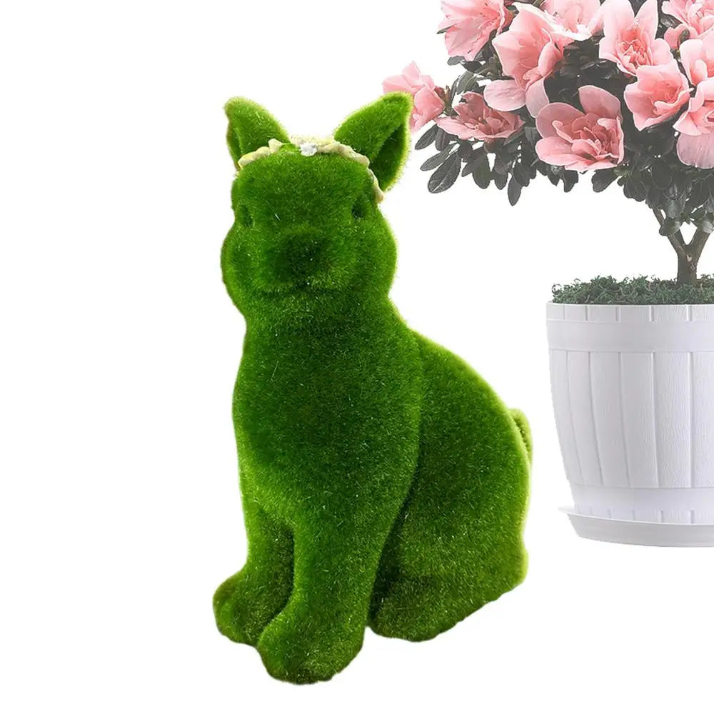 Flocked Easter Bunny Resin Moss Figurine | Spring Decor