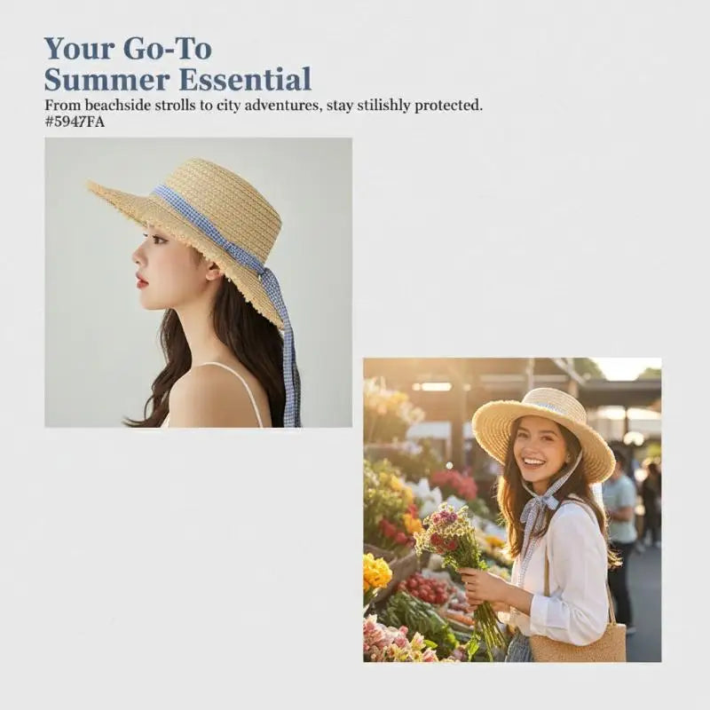 Women's Foldable Straw Sun Hat – Large Brim UV Protection