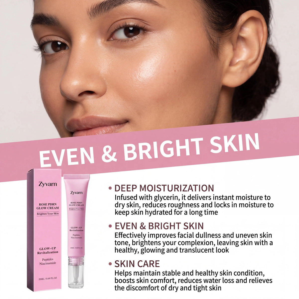 ZYVARN Rose PDRN Glow Boost Cream – Niacinamide & Peptides