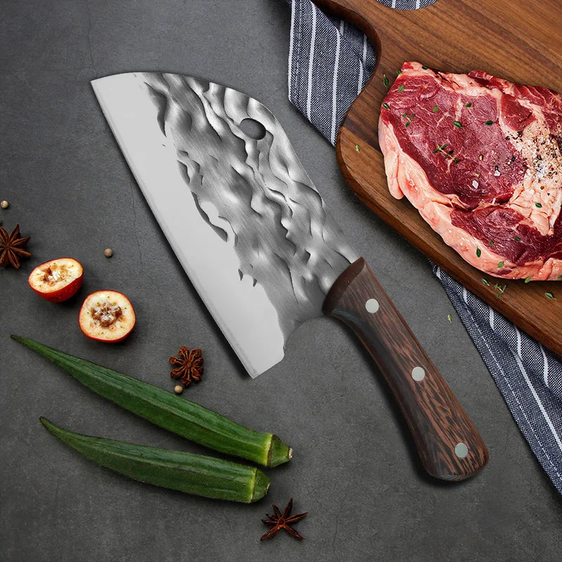 Forged Meat Cleaver Chef Knife – Stainless Steel Wooden Handle
