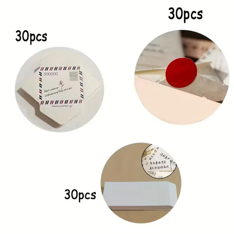 90-Pc Mini Envelope Set | Red Seal, Heart Labels & Stamps