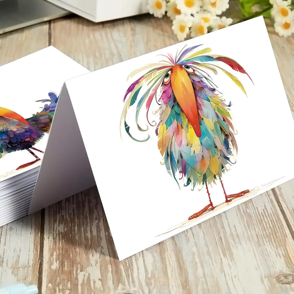 Funny Bird Watercolor Thank-you Card Handwritten Blank Postcards