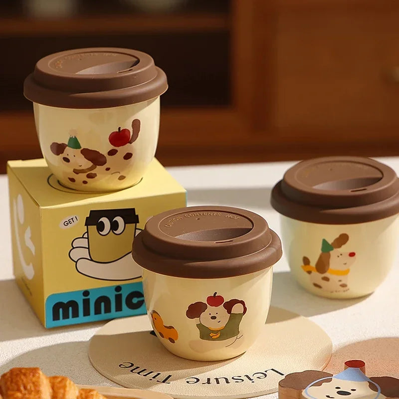 Sausage Dog Ceramic Coffee Mug with Lid | Cute Cartoon Puppy Cup