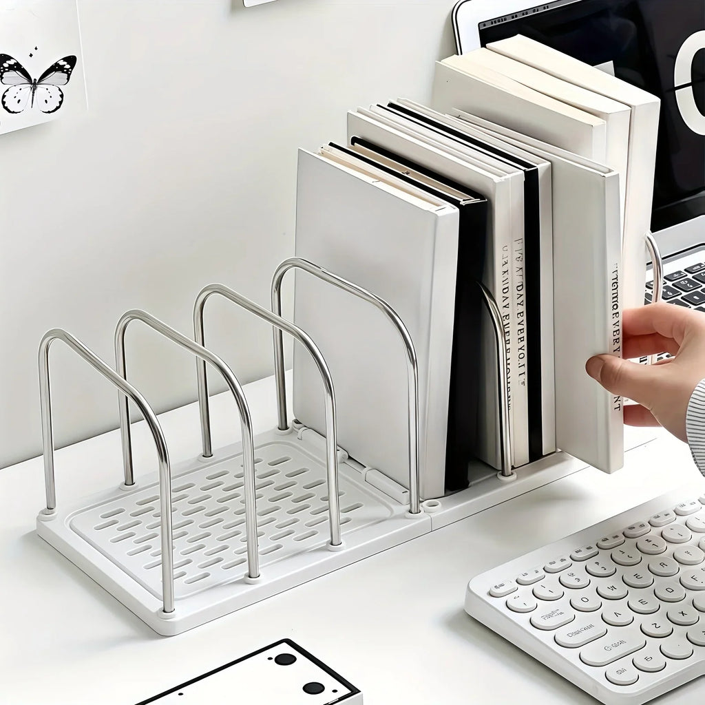 Desktop Book Organizer Stand with Drawers & Pen Holder