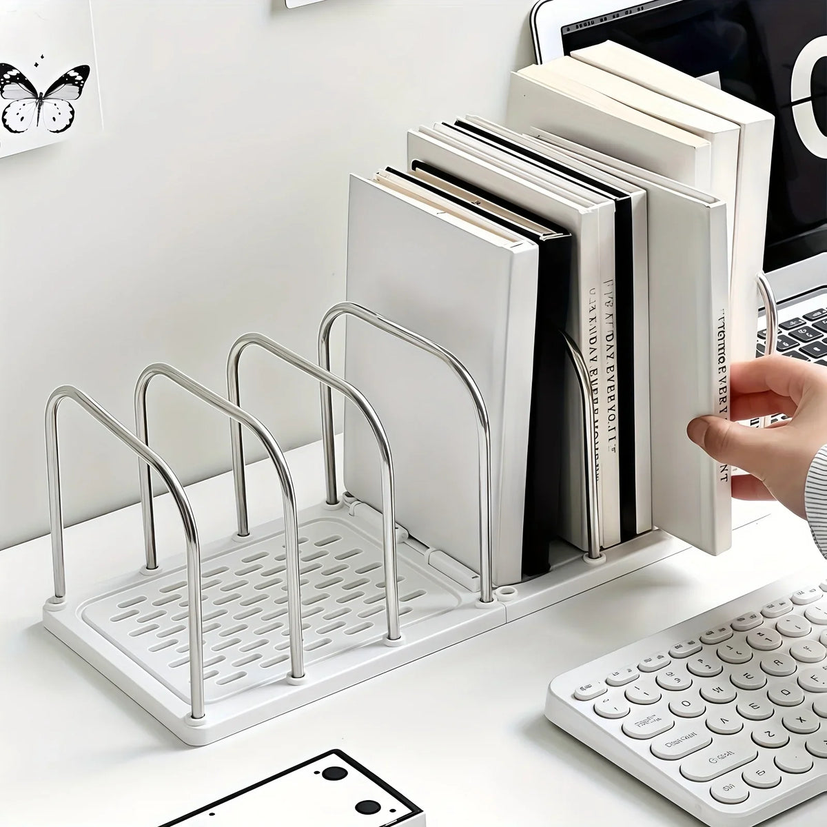 Desktop Book Organizer Stand with Drawers & Pen Holder