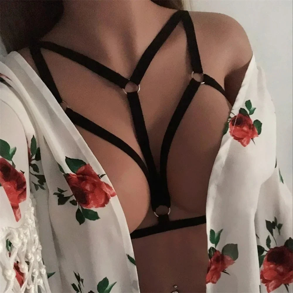 Sexy Body Harness Women Black Harajuku Neck Cage Bra Fetish Lingerie
