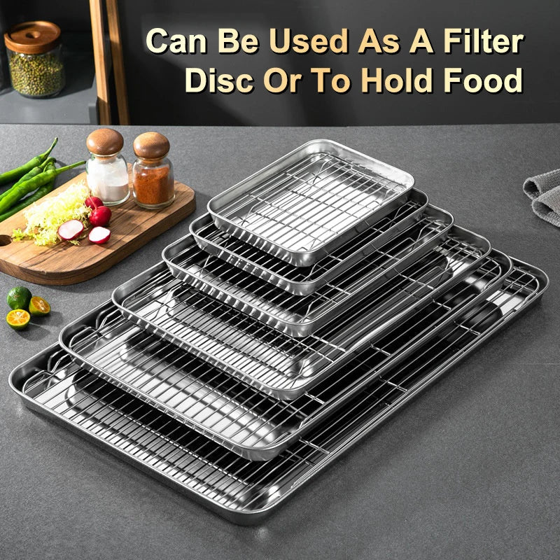 Stainless Steel Baking Tray Removable Cooling Rack Non-stick BBQ Pan