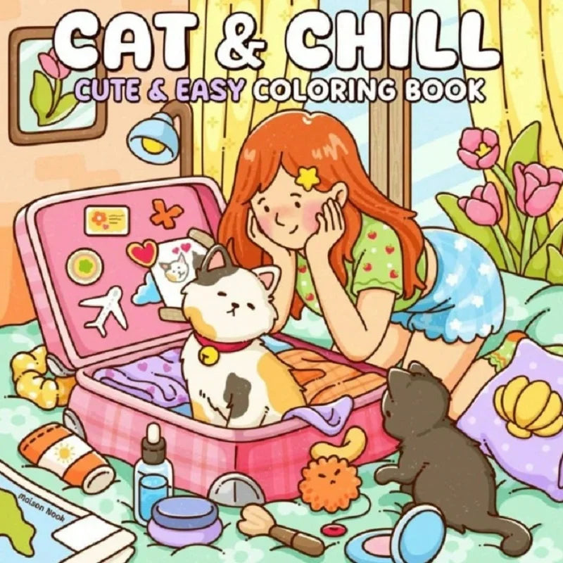 Cat Girl Cute Easy Coloring Book Adults Stress Relief Drawing Perfect