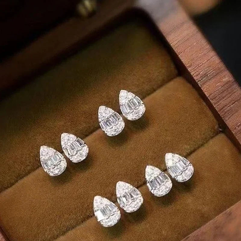 Huitan Pear Shape CZ Stud Earrings for Women | Cubic Zirconia
