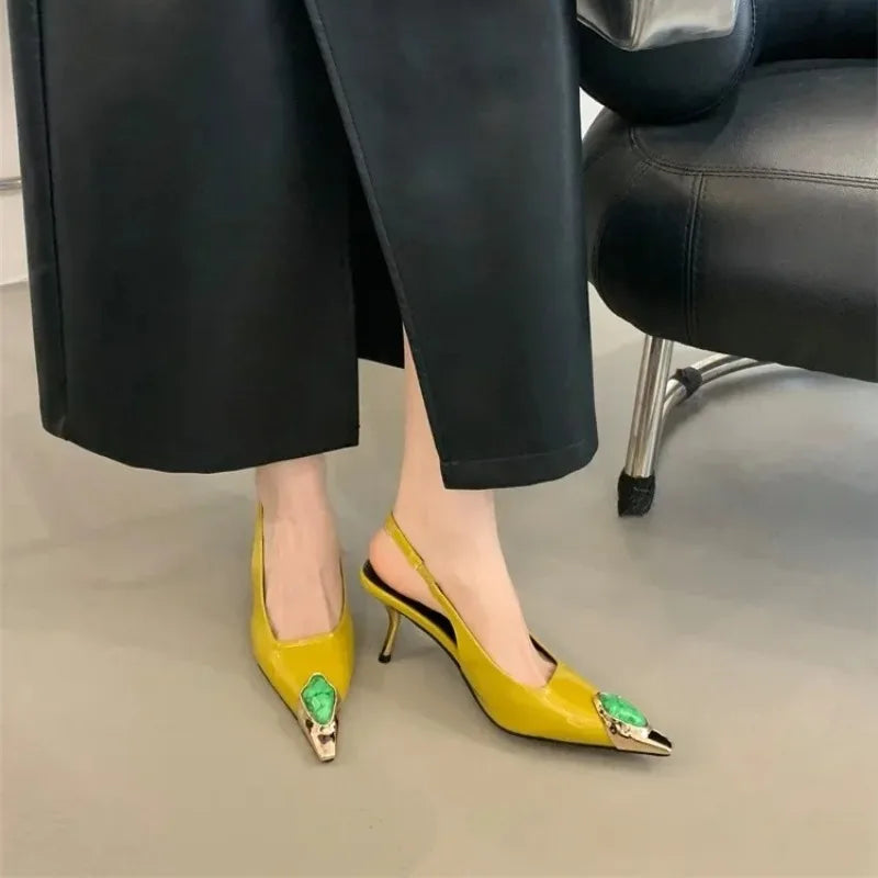 Women's Crystal High Heel Pumps – Pointed Toe Slip-On Party Shoes
