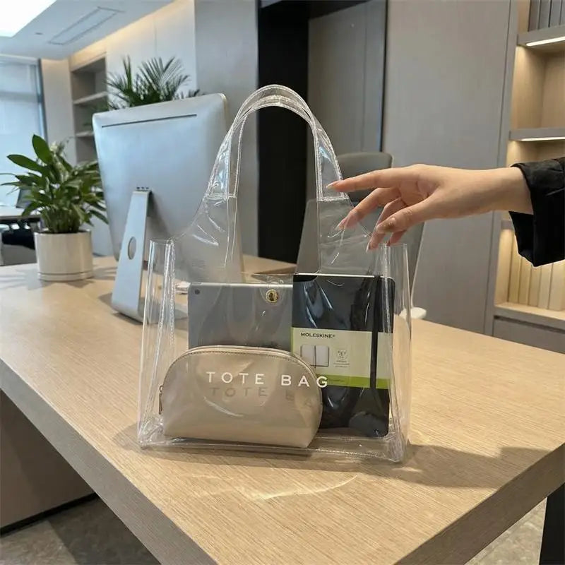 Women's Clear PVC Transparent Shoulder Tote Bag | Daily Commute