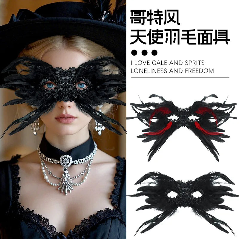 Gothic Halloween Feather Half-face Mask Performance Ball Eye Sequins