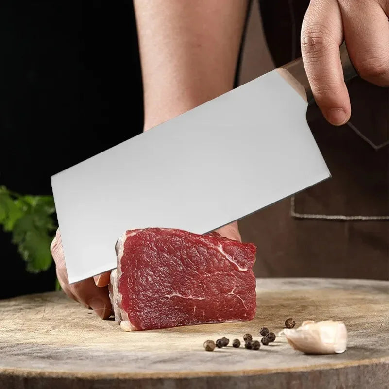 InLeung Stainless Steel Chef's Cleaver Knife – Wood Handle