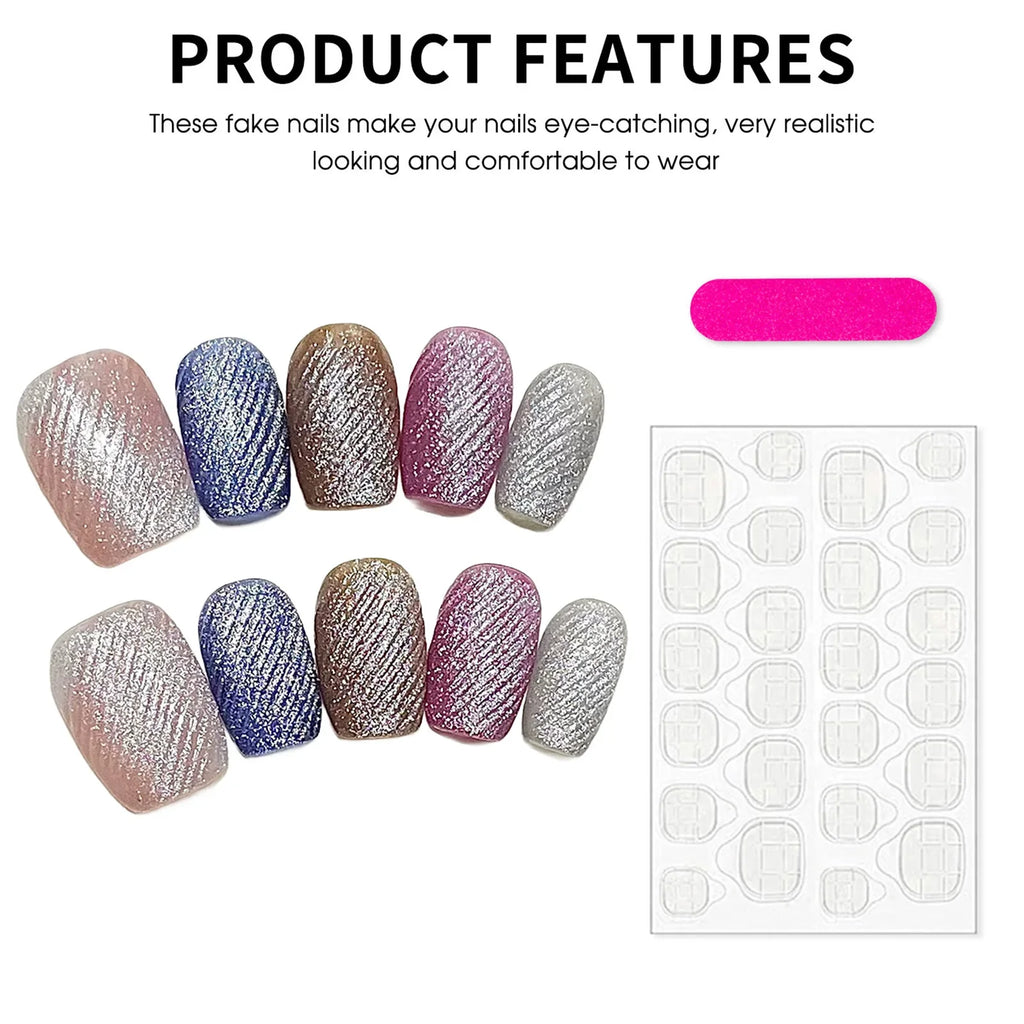 YADORNOS Cat's Eye Press On Nails – Velvet Glitter 10pc Set