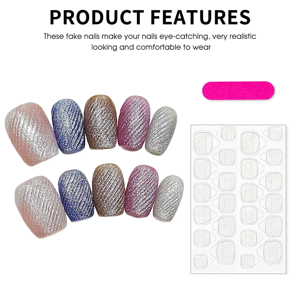 YADORNOS Cat's Eye Press On Nails – Velvet Glitter 10pc Set