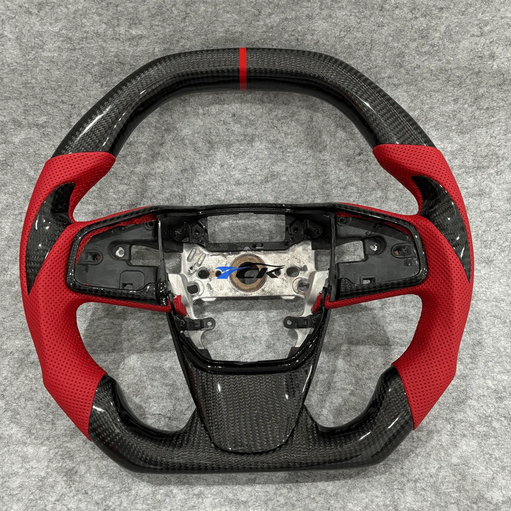 Carbon Fiber Red Leather Steering Wheel – Honda Civic Type-R FK8