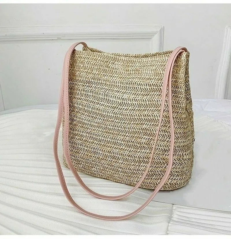 Women's Straw Rattan Woven Beach Bag – Boho Shoulder Tote