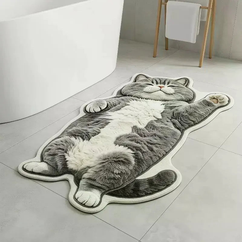 Cat Shaped Plush Area Rug – Washable Non-Slip Floor Mat