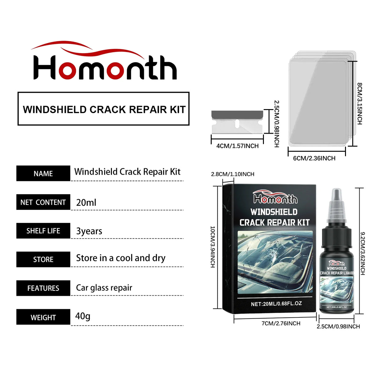 Windshield Glass Crack Repair Kit | Clear Adhesive 20ml