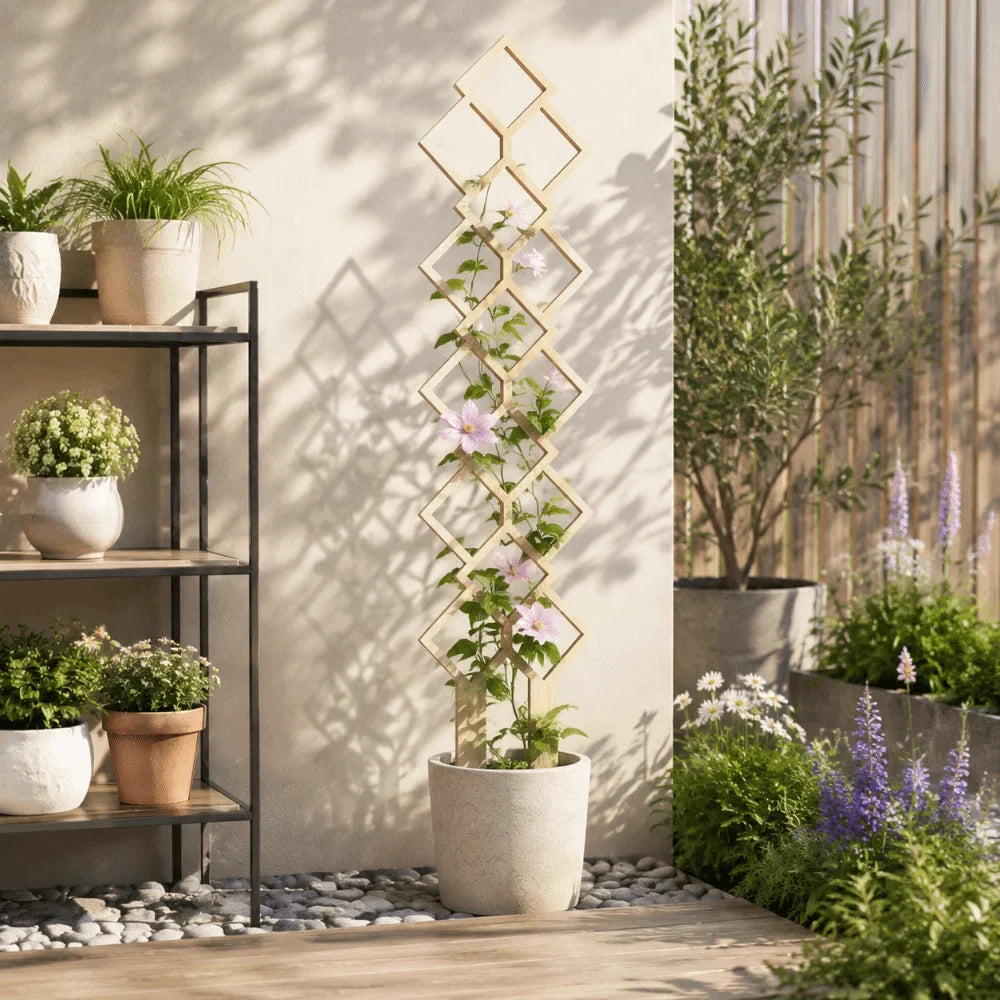 Wooden Plant Trellis | Geometric Climbing Vine Support Frame