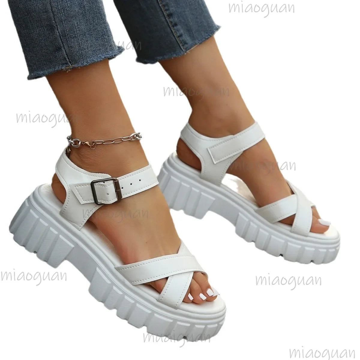 Women's Roman Platform Sandals – Open Toe Buckle Strap Block Heel