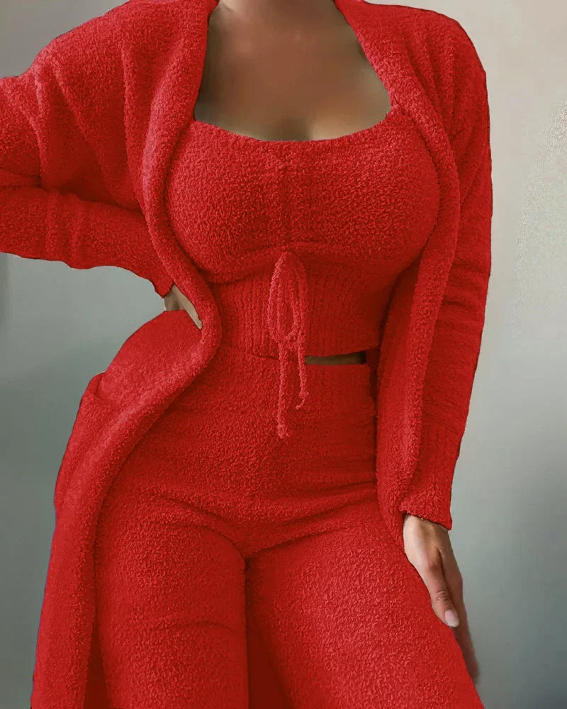 Women's Fluffy Winter Pajama Set 3-Piece Plus Size S–3XL