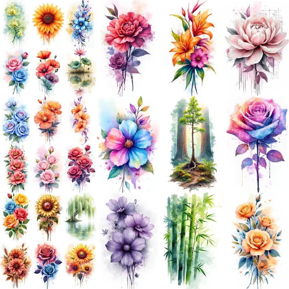 9pcs Floral Temporary Tattoos – Waterproof Botanical Stickers