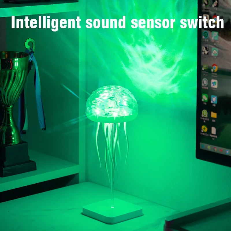 Jellyfish LED Night Light RGB Rotating Voice Control Lamp