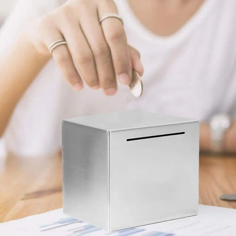 Stainless Steel Piggy Bank – Large Capacity Coin & Money Safe Box