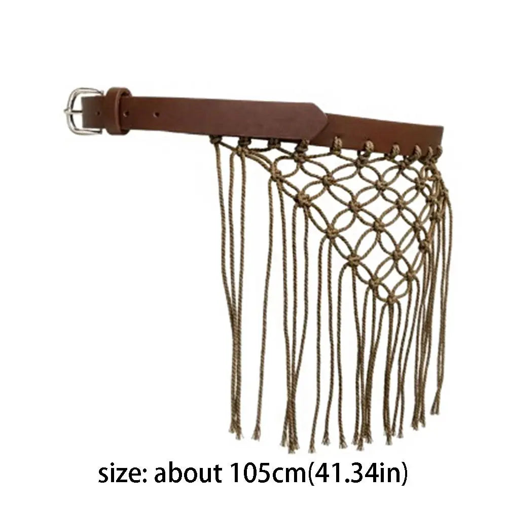 Y2K Tassel Woven Belt – Boho Knit Rope Waistband for Jeans