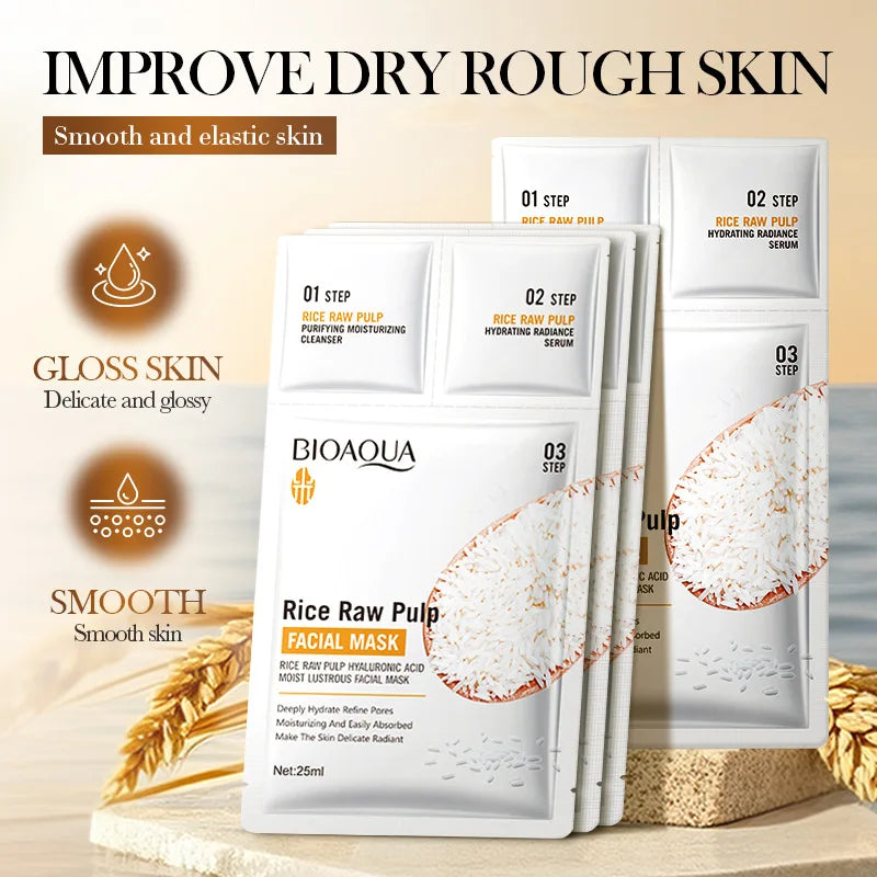 BIOAQUA White Rice Face Mask Kit – Moisturizing & Anti-Wrinkle
