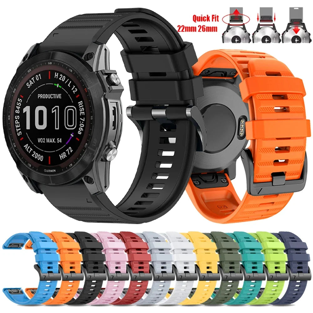 QuickFit Silicone Watch Band for Garmin Fenix 7 6 – 22mm & 26mm