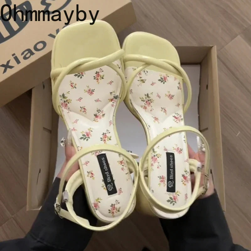 Women's Gladiator Sandals – Square Heel Buckle Strap Heels